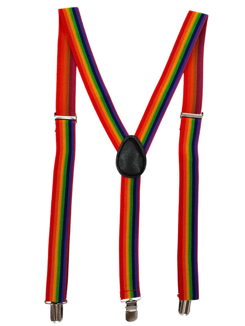 BookMyCostume Adjustable Elastic Y-Back Style Unisex Rainbow Suspender for Adults – Fancy Dress Costume Accessory with Strong Metal Clips